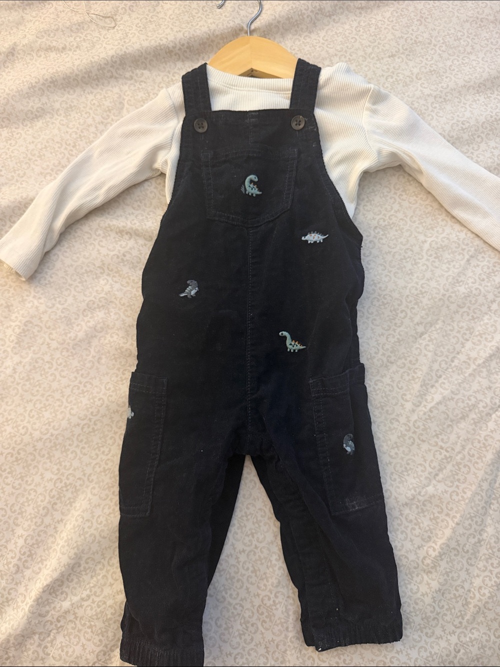 H&M Black Kids Overalls with Small Dinosaur Embroidery